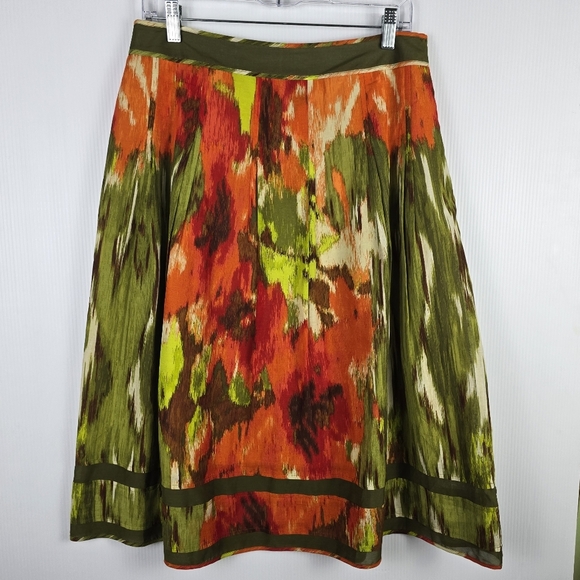 Talbots Vibrant Multicolor Skirt Cotton/Silk Blend Orange Green Yellow Size 8P - Picture 1 of 11